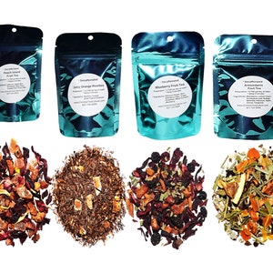 Decaffeinated Fruit Tea Sampler: Peach, Blueberry, Orange, Rooibos Loose Leaf Teas