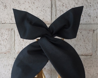 Black Cotton Wired Headband - Twist Bow Hair Accessory