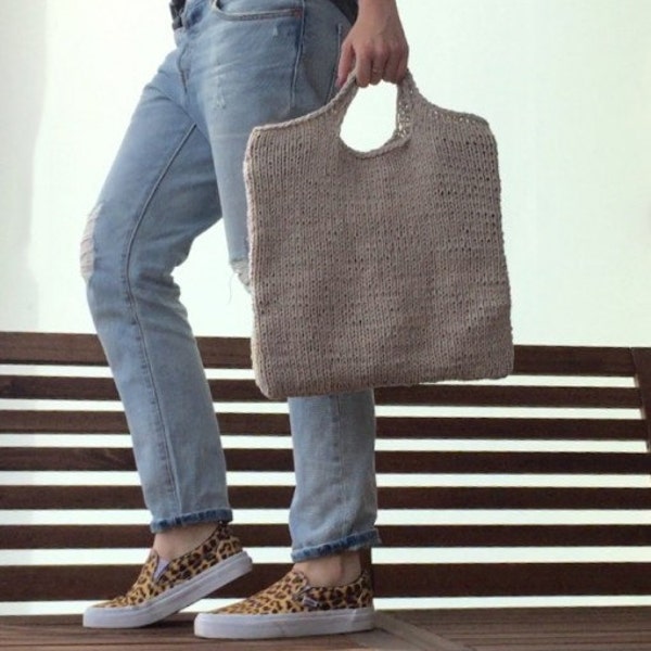 Knit shopper handbag knitting pattern in English and Danish / DIY knit shopper bag / Knitted shopper bag pattern