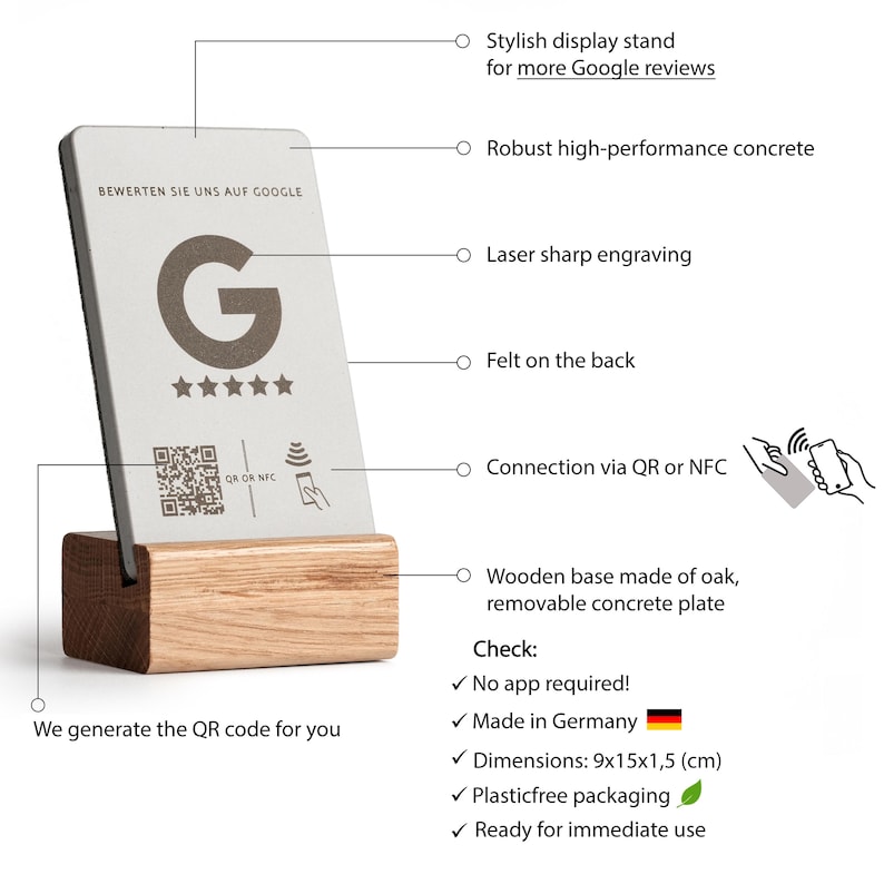 Podstawka NFC z recenzjami Google i kodem QR, wyświetlacz recenzji Google, stół, lada, znak recenzji Google, wyświetlacz kodu QR recenzji Google zdjęcie 9