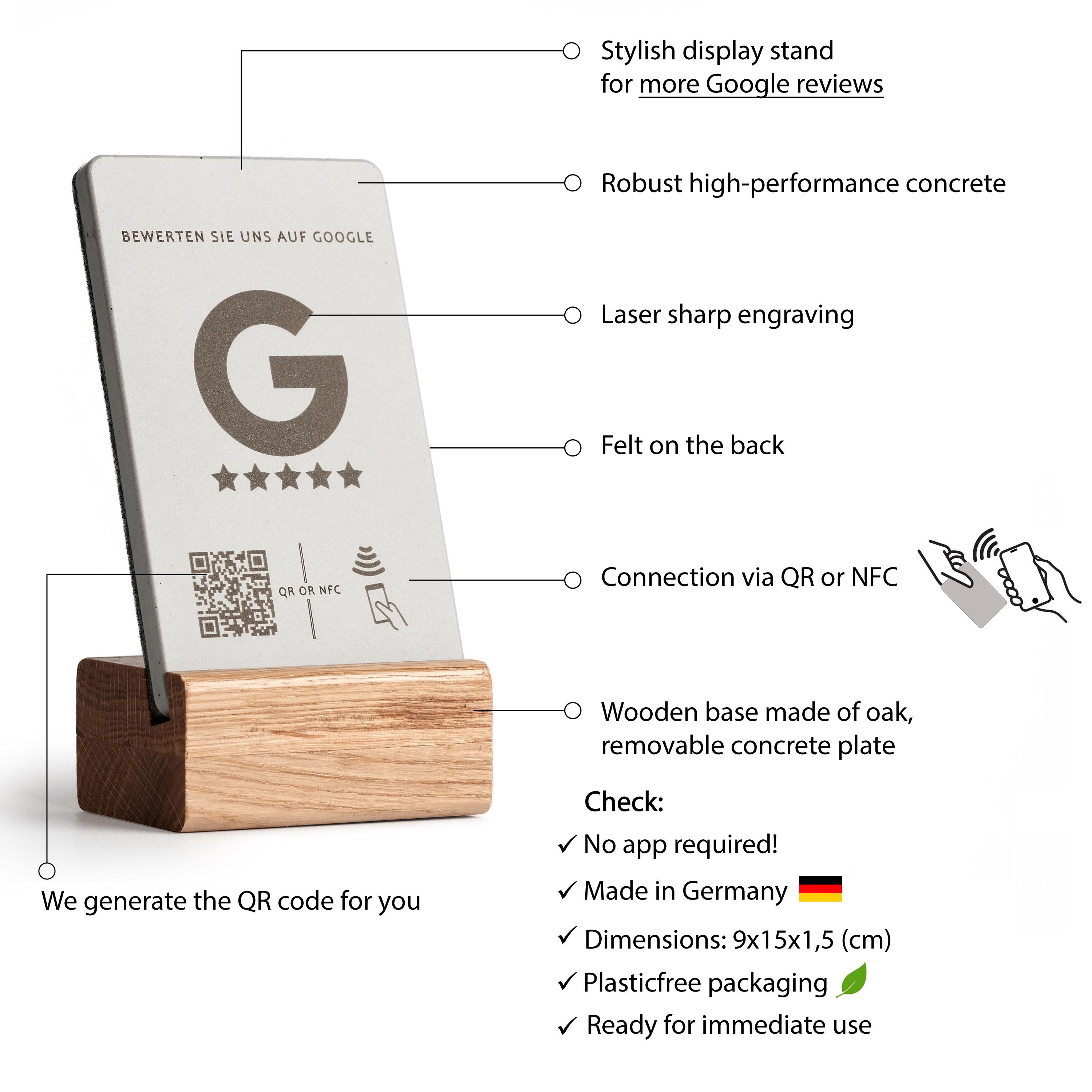 Plaque NFC QR Code Pour Avis Google - Support Vertical Blanc 15x7 Cm - Pour Magasins, Restaurants, Vitrines Outil Marketing Restaurant Magasin