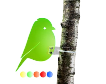 Suncatcher "Bird" made of transparent plexiglass, fluorescent, luminous edges, 20 cm height, with mounting material, 100 % made in Germany