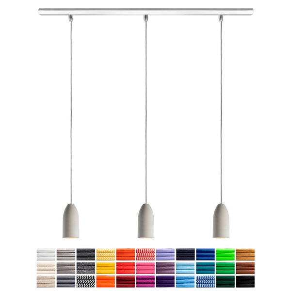 Suspension béton "light edition", câble textile, rail de plafond en aluminium, GU10 Philips LED dimmable, Suspension table de salle à manger