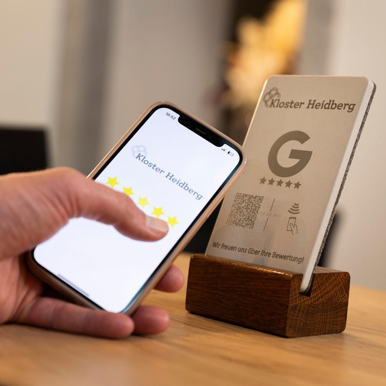 Podstawka NFC z recenzjami Google i kodem QR, wyświetlacz recenzji Google, stół, lada, znak recenzji Google, wyświetlacz kodu QR recenzji Google zdjęcie 7