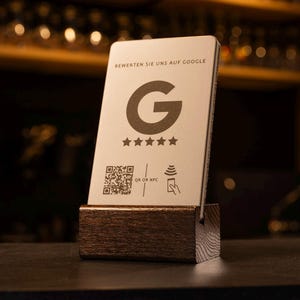 Google Bewertung NFC Aufsteller mit QR-Code, Google Bewertungen NFC Ständer Display, Tisch, Tresen, Google Review Rezension Schild, Beton