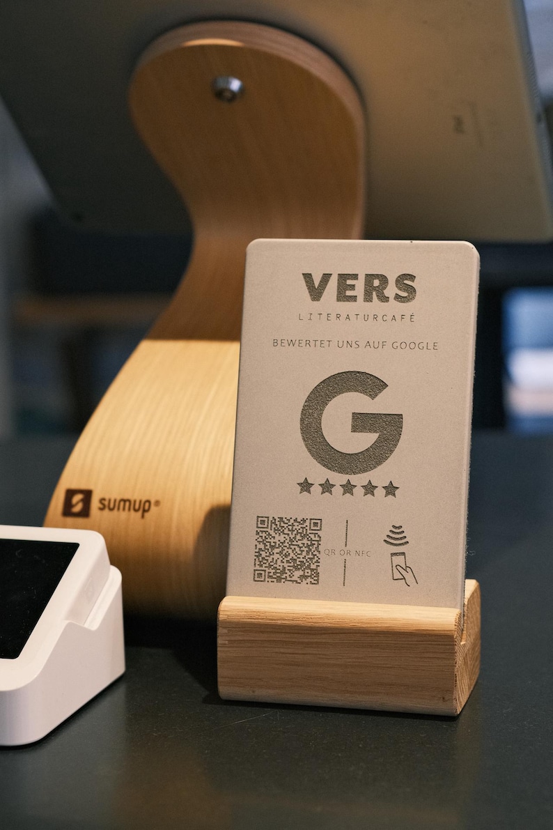 Podstawka NFC z recenzjami Google i kodem QR, wyświetlacz recenzji Google, stół, lada, znak recenzji Google, wyświetlacz kodu QR recenzji Google zdjęcie 15