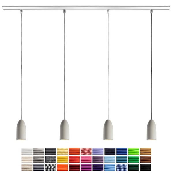 Pendant lamp concrete "light edition", textile cable, ceiling track aluminum, GU10 Philips LED dimmable, pendant lamp dining table