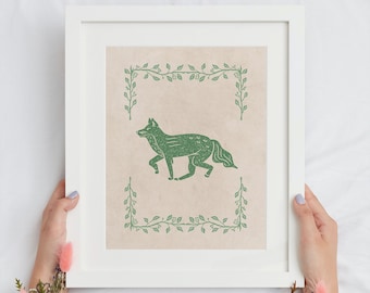 Vintage Nursery Art | Fox Digital Download Art Print | Cottage Core Nursery Art | Botanical Children's Art, Flowers, Cottagecore, Boho