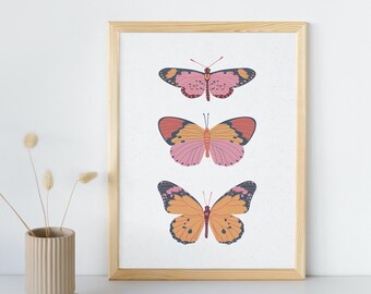 Boho Butterflies | Printable art | Digital print | Girl's room decor | modern, retro, vintage decor, boho girl's nursery, butterfly wall art