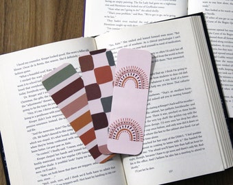 Striped Checkered Rainbow Bookmarks | Books, Journals, Notebooks, Planner | Muted Autumn Color Illustration Rainbow Burst | Book Lover's