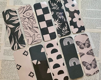 Black and Ivory Patterned Bookmarks | Books, Journals, Notebooks, Planner | Leaves Flowers Checkered Butterflies Sunburst | Book Lover's