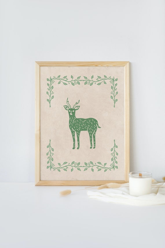 Vintage Nursery Art | Deer Digital Download Art Print | Cottage Core Nursery Art | Botanical Children's Art, Flowers, Cottagecore, Boho