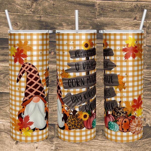 20 oz Skinny Tumbler Sublimation Design Thanksgiving Gnome Fall Gnome Straight and Warped Design Digital Download PNG Instant Download