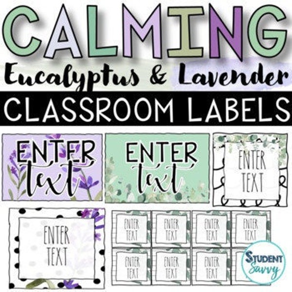 Lavender and Eucalyptus Editable Classroom Labels - Calming Classroom Decor