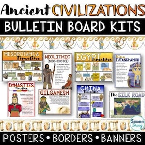 Kits de tablones de anuncios de civilizaciones antiguas - Carteles de historia - Líneas de tiempo - Mapas