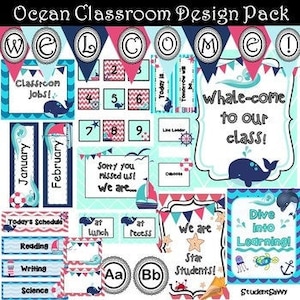 Nautisches Klassenzimmer Dekor Thema (bearbeitbar) | Klassenzimmer-Themen-Dekor-Bundle