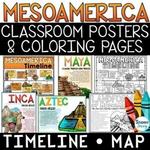 Mesoamerika Poster - Timelines Maps - Malvorlagen - Word Wall Bulletin Board