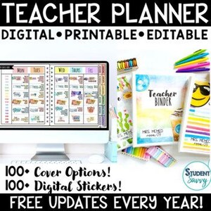 Editable Teacher Planner 2022-2023 Teacher Binder Covers Google Drive