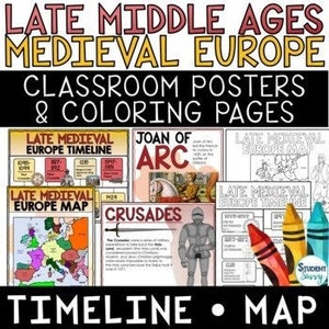 Baja Edad Media Europa Medieval Carteles Líneas De Tiempo Mapas Páginas Para Colorear