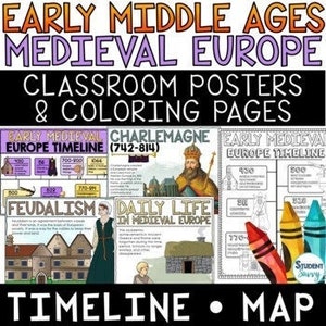 Alta Edad Media Europa Medieval Carteles Líneas De Tiempo Mapas Páginas Para Colorear