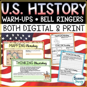 História dos EUA Bell Ringers Morning Warm Ups - Mapas da linha do tempo dos Estados Unidos