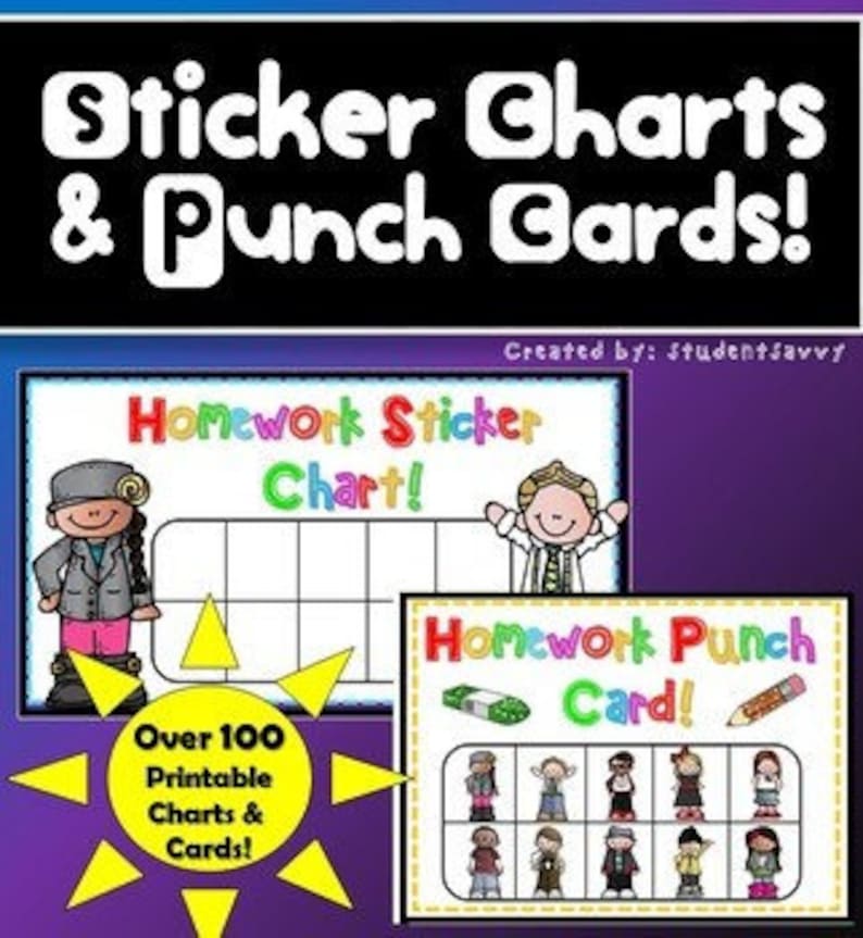 Homework Punch Cards Homework Sticker Charts Printable - Etsy