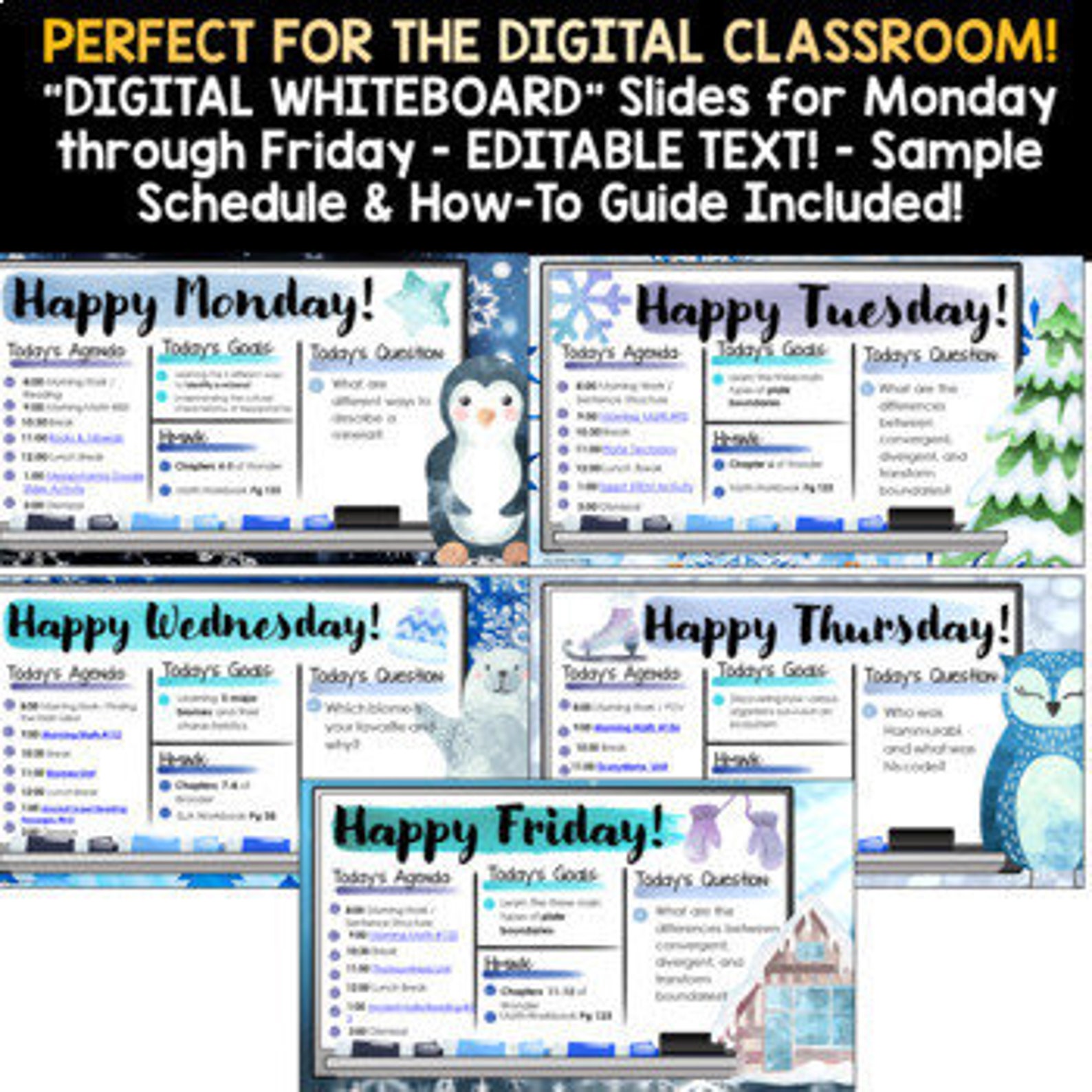 WINTER THEME Daily Agenda Template Holiday Schedule Google Slides ...