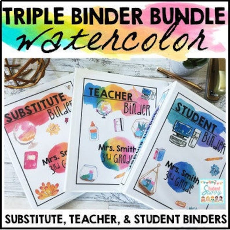 Teacher Binders Editable Watercolor Etsy
