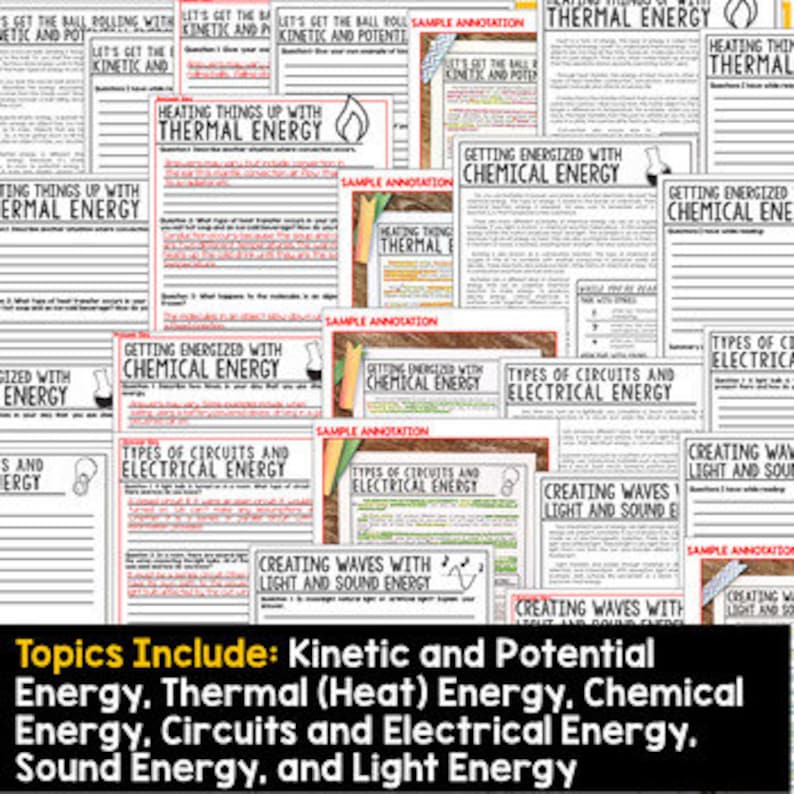 Energy Reading Passages Questions Annotations Etsy
