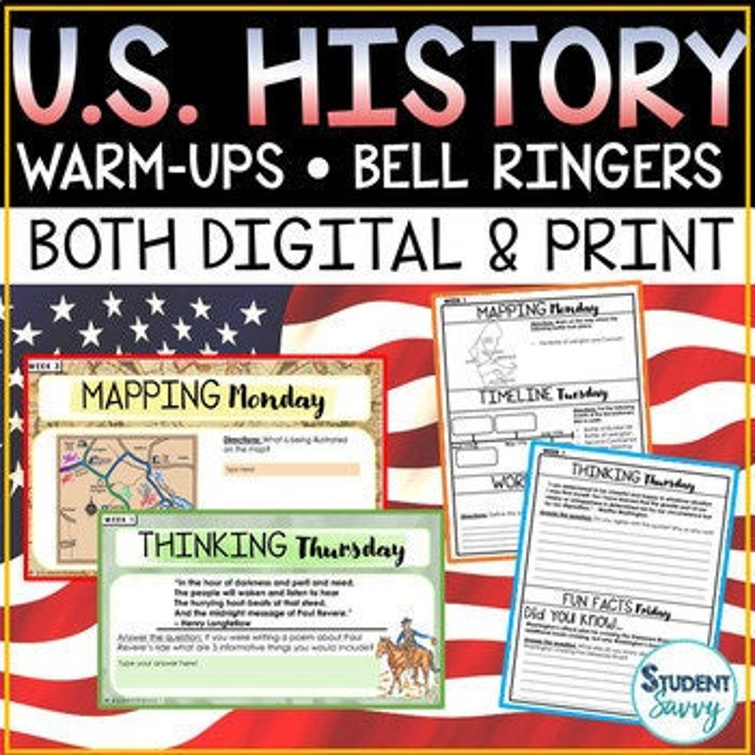 US History Bell Ringers Morning Warm Ups - United States Timeline Maps ...