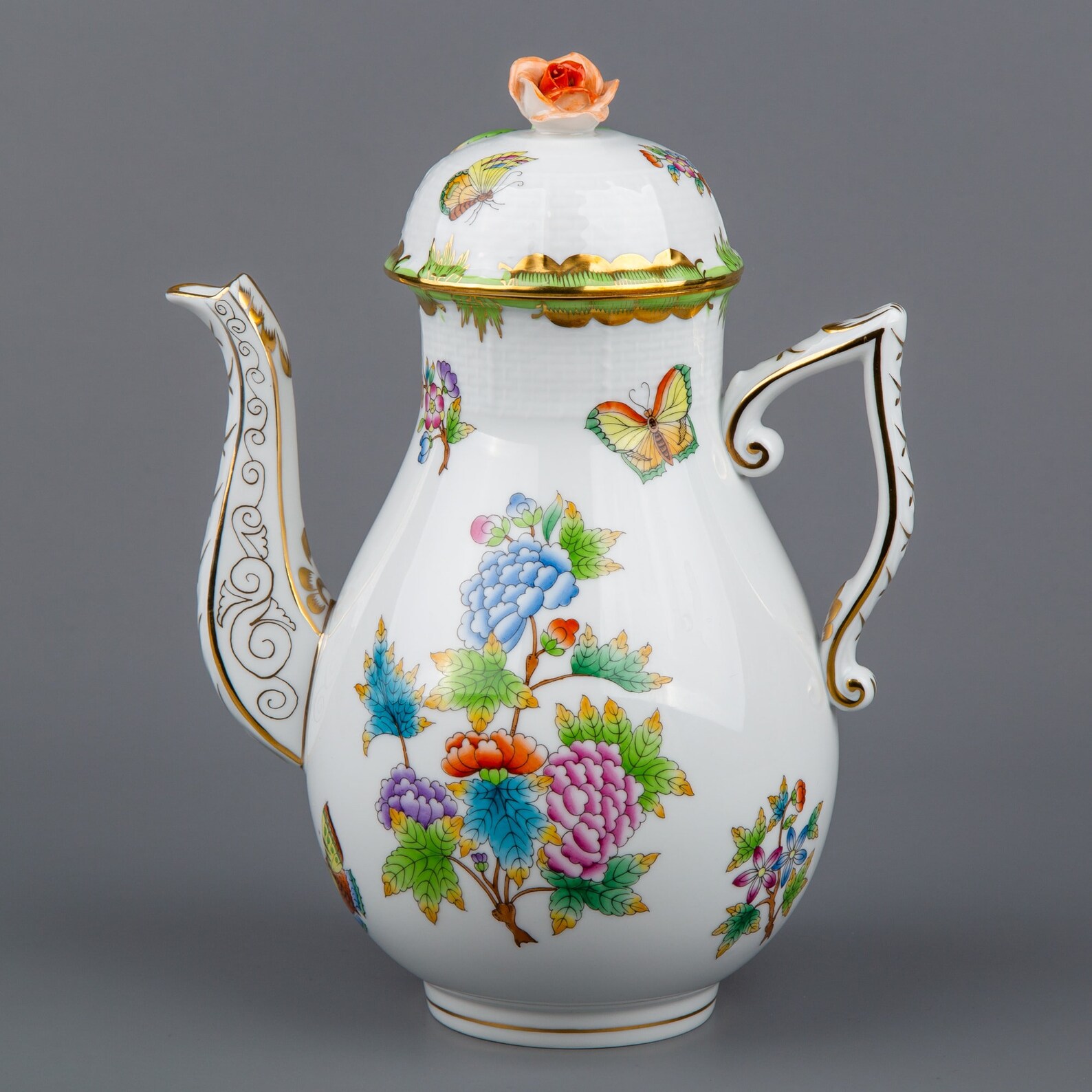 Herend Queen Victoria Large Teapot with Orange Rose Lid 611 Etsy