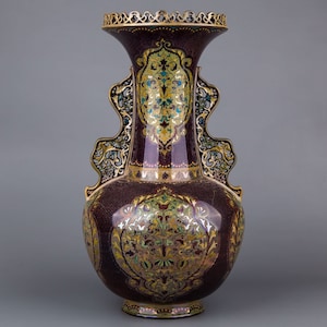Antique Monumental Zsolnay Vase with Reticulated Rim and Handles from 1885