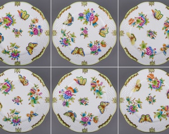 NEW Set of Six Herend Queen Victoria Dessert Plates, 6 Pieces, #517/VBO