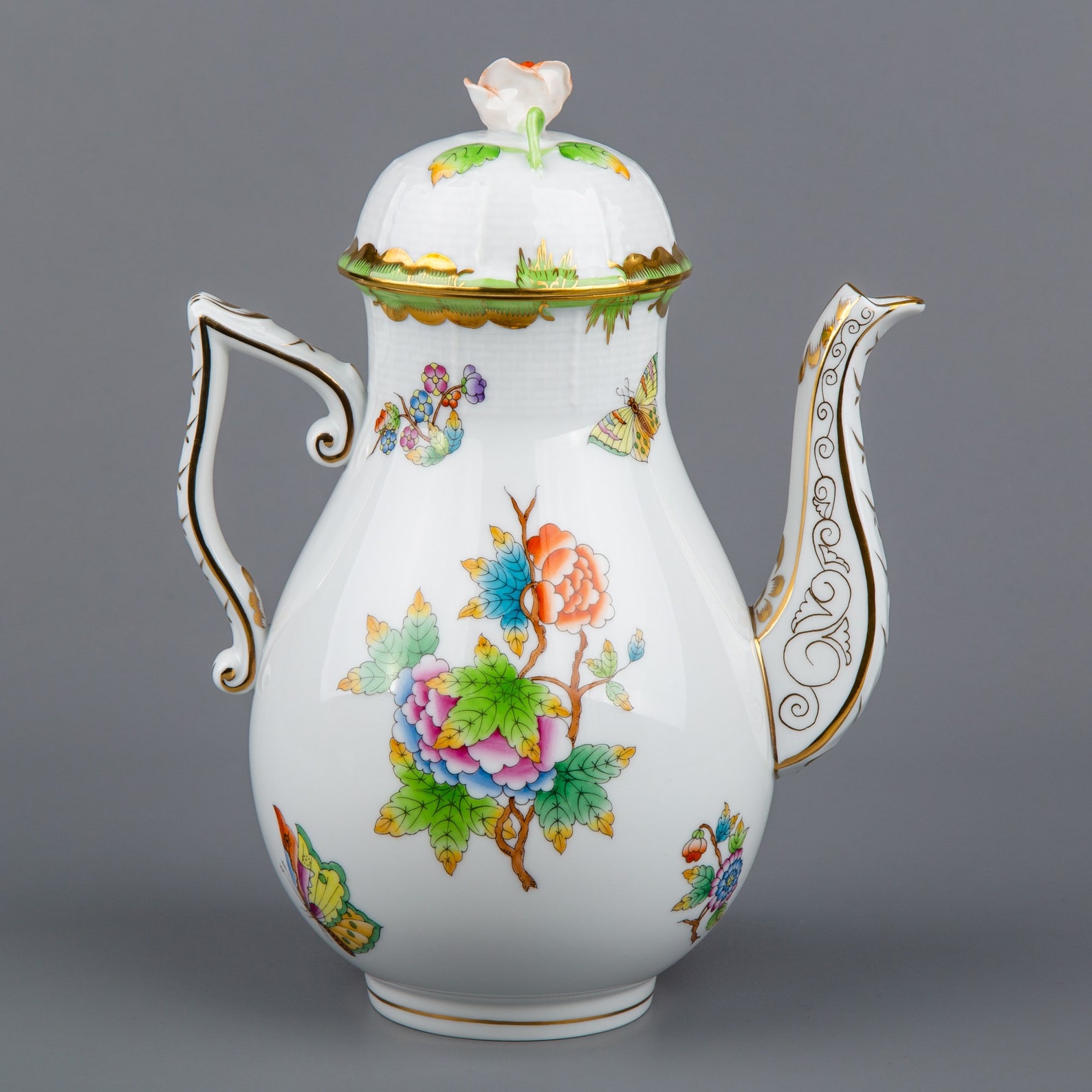 Herend Queen Victoria Large Teapot with Orange Rose Lid 611 Etsy