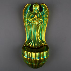 Zsolnay Pecs Hungarian Green Eosin Pattern Holy Water Tank
