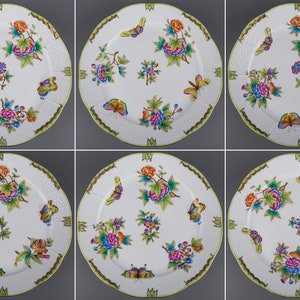 Gloednieuwe set van zes Herend Queen Victoria dinerborden, 6 stuks, # 524 / VBO