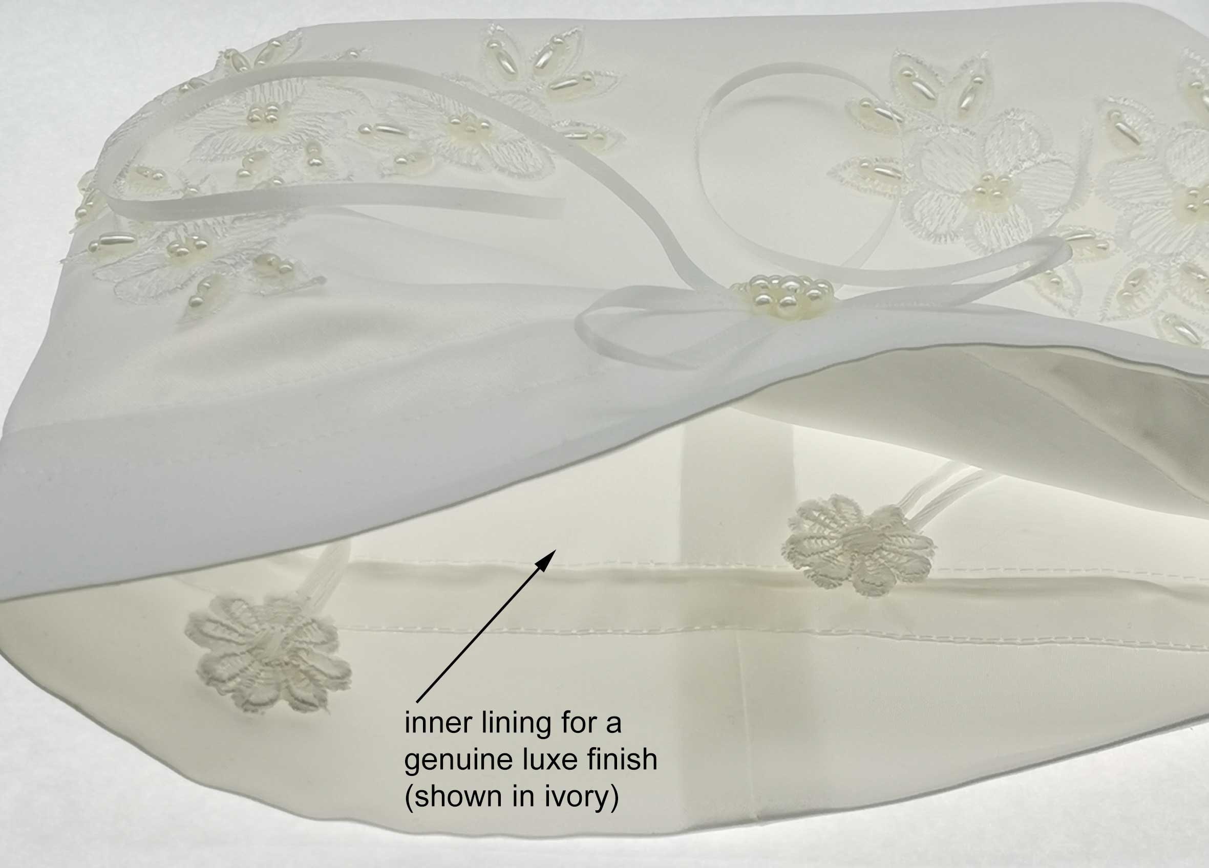 ENBRIDE Satin Bridal Wedding Money Bag (#E1D4DB) With Pearl-embellished Floral Lace For Dollar Dance, Bridal Purse & Other Special Occasions