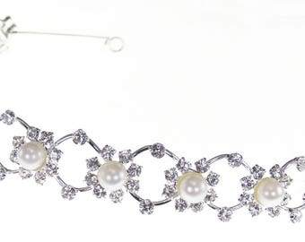 Bandeau de mariage délicat diadème de motifs de fleurs en strass centrés sur la perle pour mariage, bal ou autres événements spéciaux #84CHws