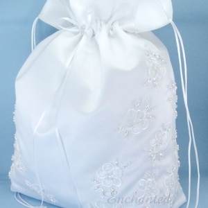Satin Bridal Money Bag E1D4MB with Pearl-Embellished Floral Lace, in LARGE size, for Envelopes and cards, and etc. image 4