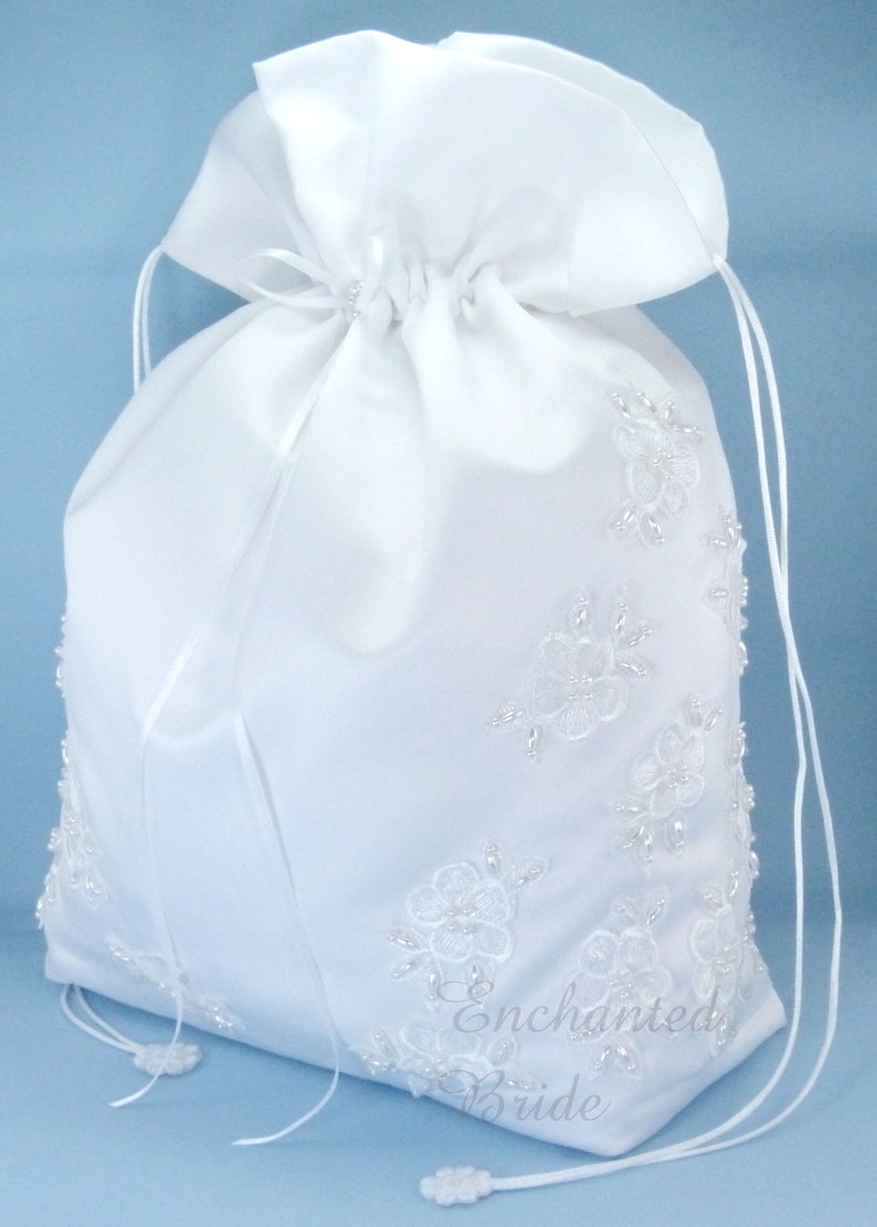 Satin Bridal Money Bag E1D4MB with Pearl-Embellished Floral Lace, in LARGE size, for Envelopes and cards, and etc. image 4