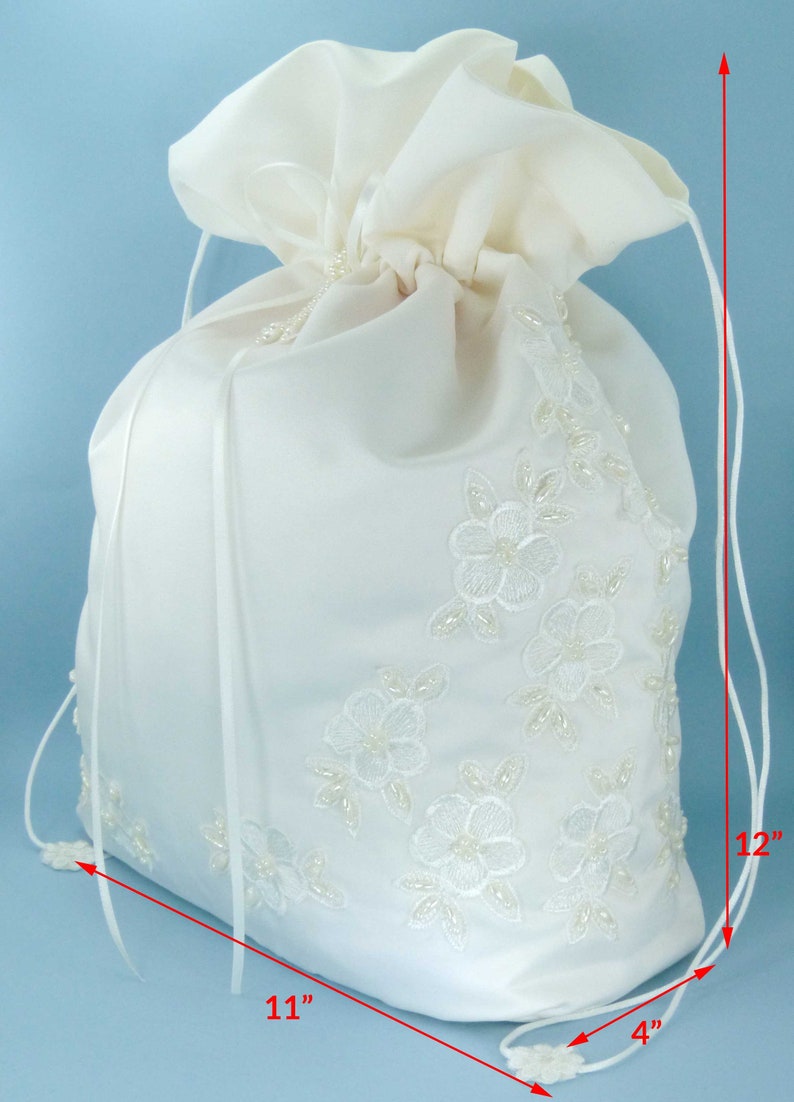 Satin Bridal Money Bag E1D4MB with Pearl-Embellished Floral Lace, in LARGE size, for Envelopes and cards, and etc. image 5