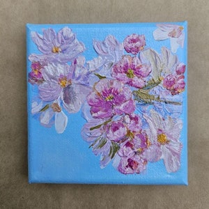 Flowers Blossom Original Impasto Oil Painting Canvas Floral Original Art Mini Oil Painting Floral Wall Art Canvas Housewarming Gift for Mom