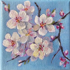Cherry Blossom Small Original Oil Painting on Canvas Floral Original Art Mini Oil Painting Floral Wall Art Canvas Housewarming Gift for Mom