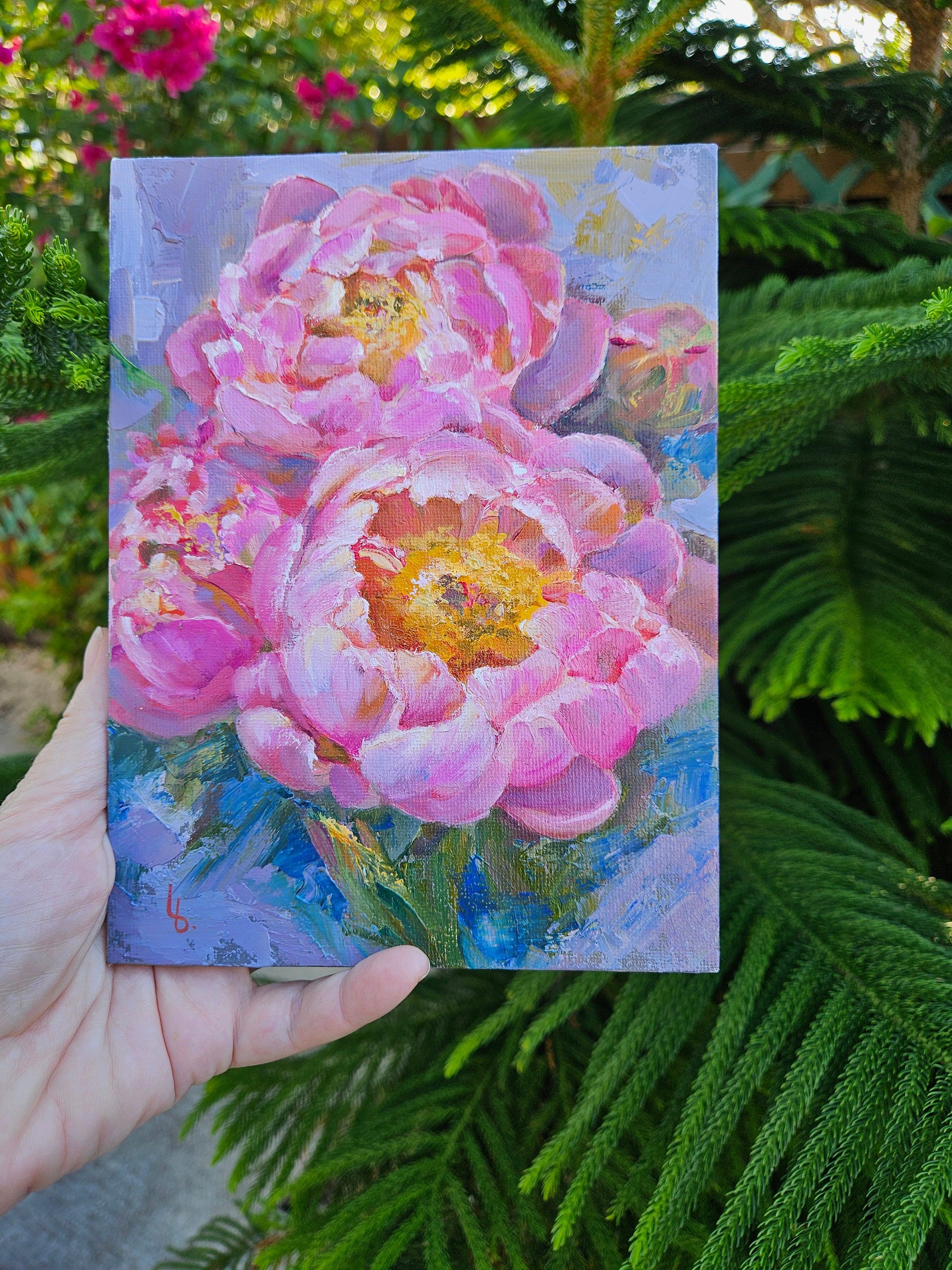 Framed Pink Peony Impasto Oil Painting: Small Floral Art - Etsy