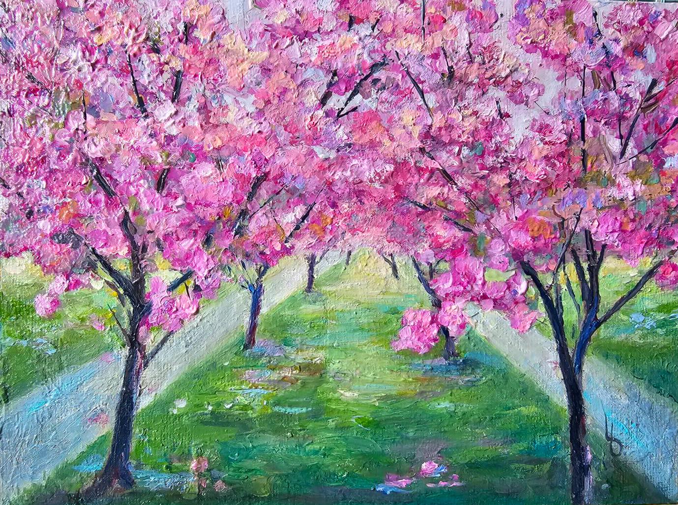 Framed Cherry Blossom Oil Painting, Small Impasto Sakura Art - Etsy