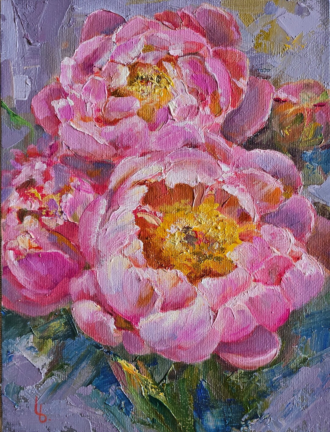 Framed Pink Peony Impasto Oil Painting: Small Floral Art - Etsy