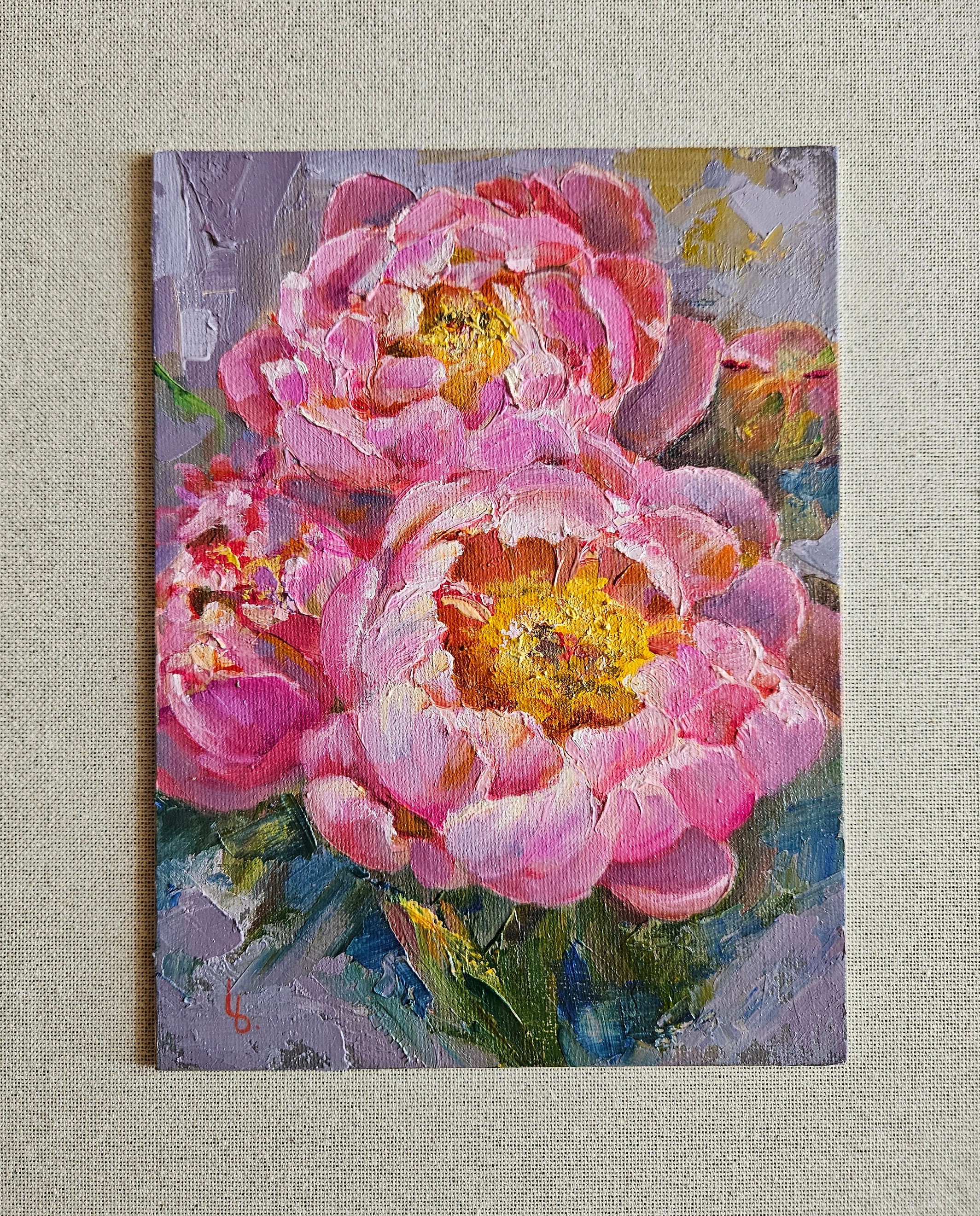 Framed Pink Peony Impasto Oil Painting: Small Floral Art - Etsy