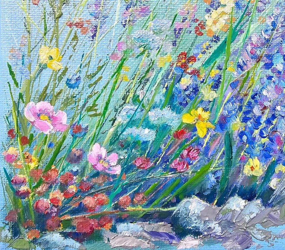 Wildflowers Original Oil Painting, Small Floral Impasto Art (5x5