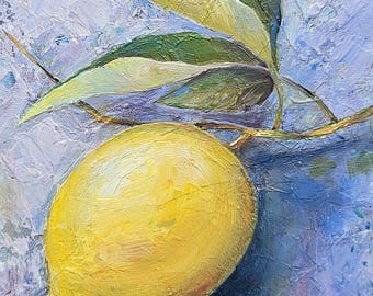 Framed Lemon Oil Painting, Original Still Life Citrus Art (5x7 inch)
