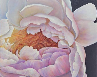 Pink Peony Oil Painting, Floral Wall Art Made To Order